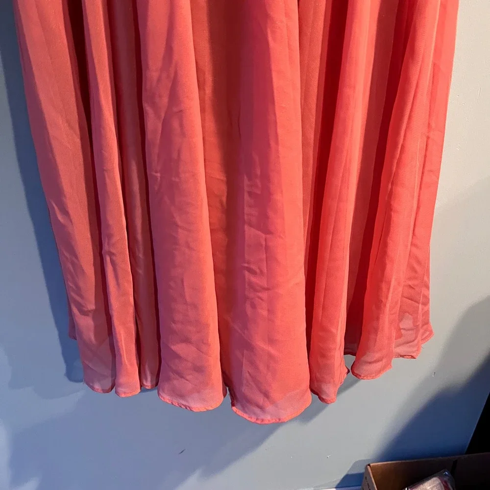 Nanette Lepore Coral Pink Pleated Smocked Waist Mock Neck Midi Dress Size 10